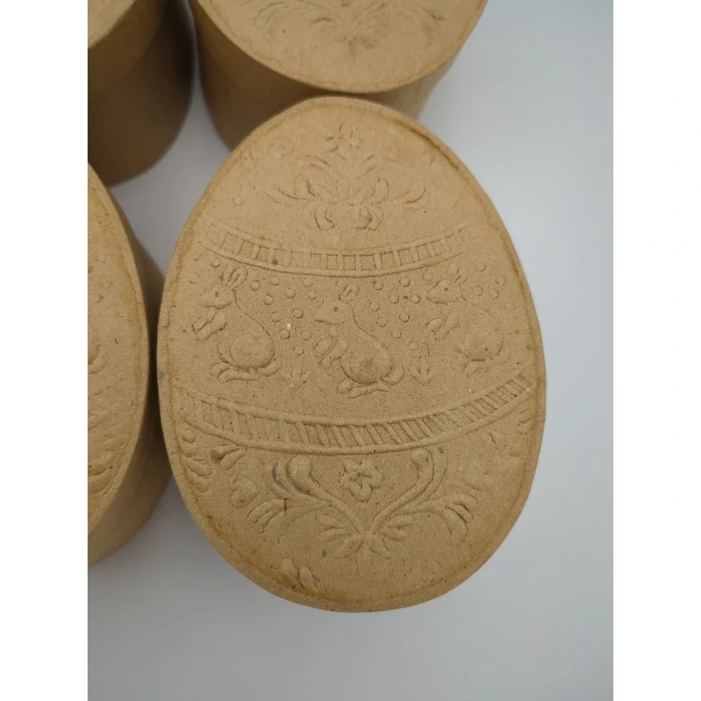 Vintage‎ y2K Brown Paperboard Boxes Easter Egg Shape Embossed Bunnies for Crafts